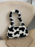 Fuzzy Plush Cow Pattern Fluffy Bag – Autumn/Winter Soft Purse