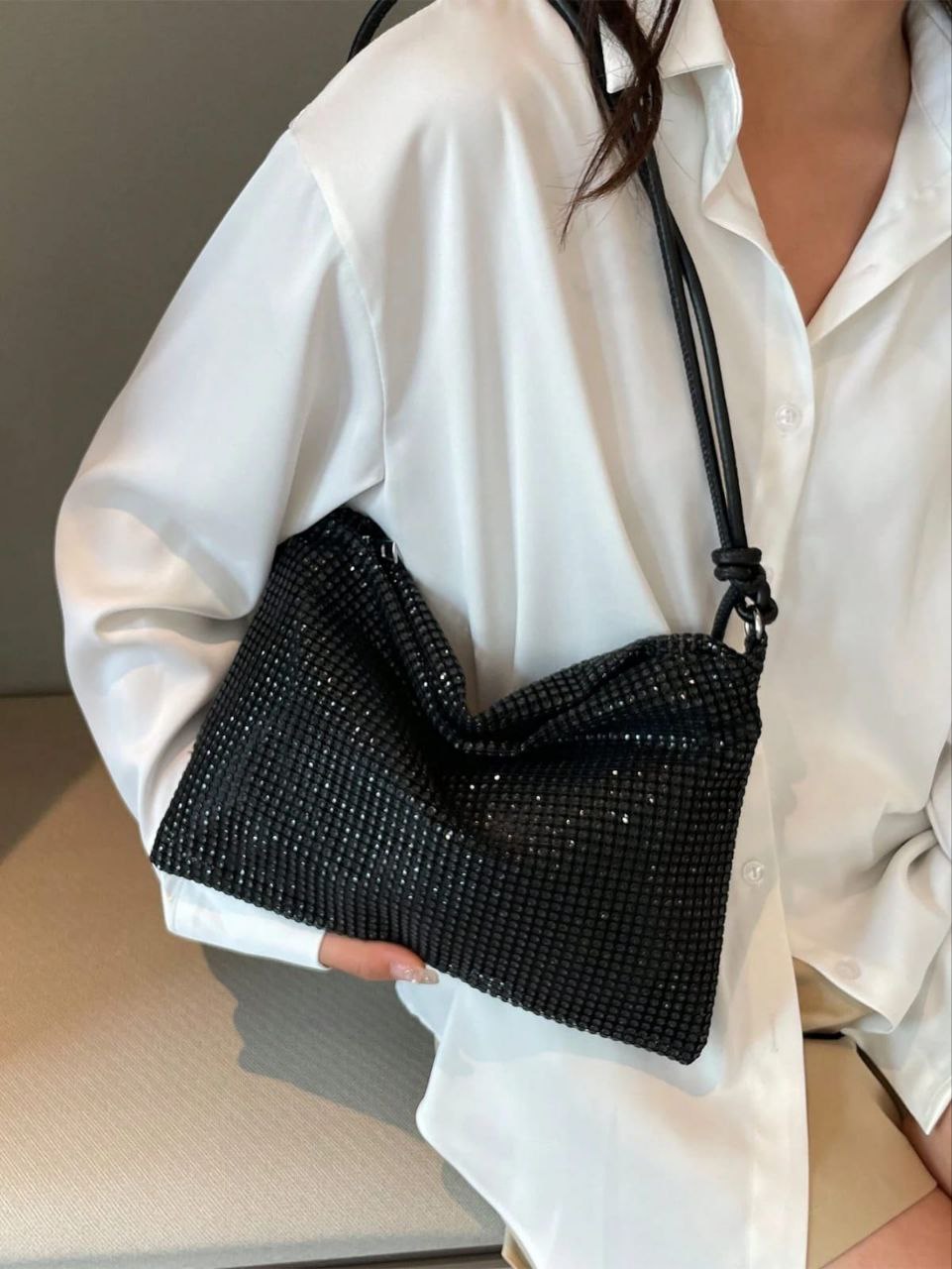 Black Rhinestone Decor Large Capacity Tote Bag for Women