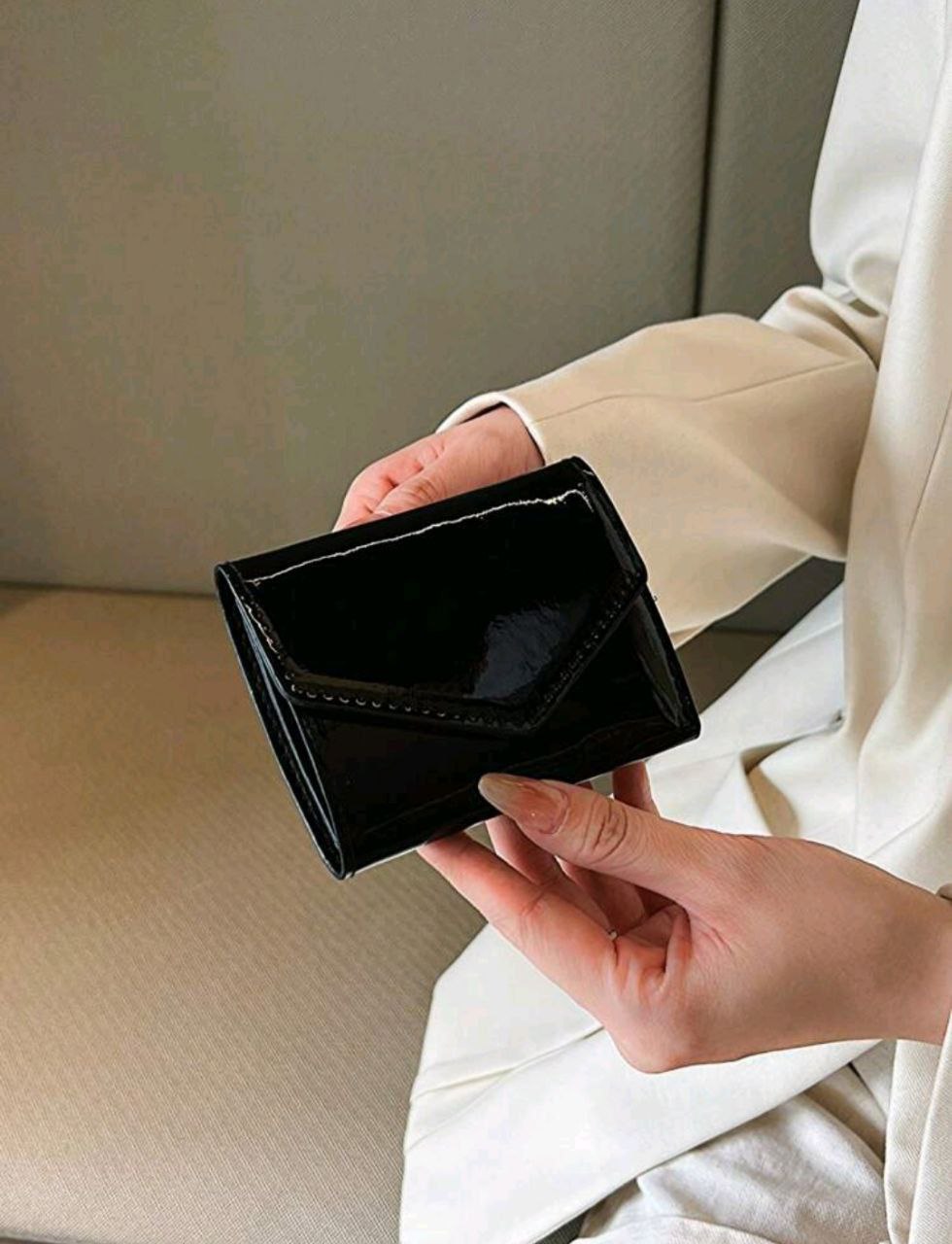 Shiny Short Coin Wallet – Solid Color Small Wallet for Women