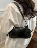 Vintage Bow Decor PU Leather Baguette Bag – Black