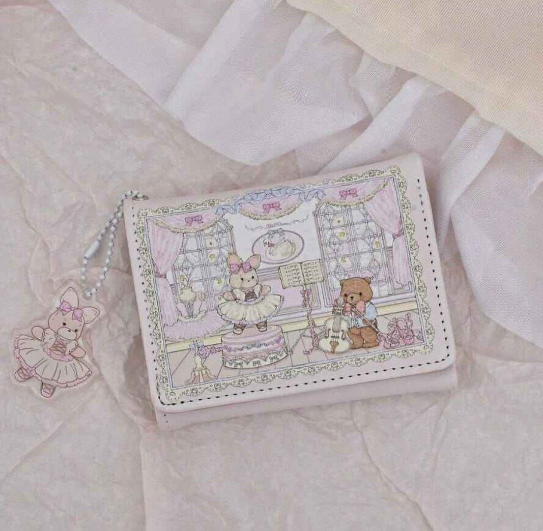 Cute Rabbit & Bear Pink Tri-Fold Wallet – Multi-Card Holder Mini Coin Purse for Women