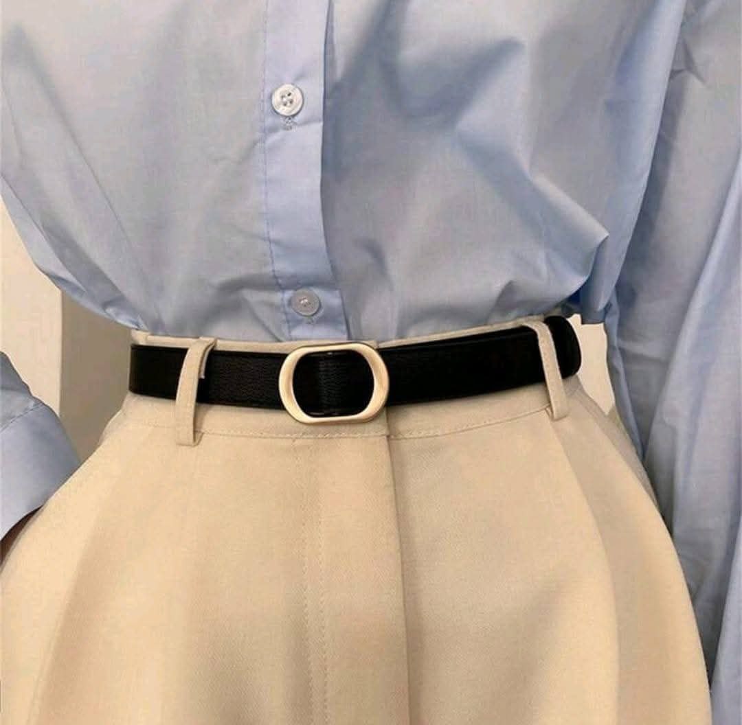 Black Korean Style No-Hole Belt – Simple & Versatile Decorative Design