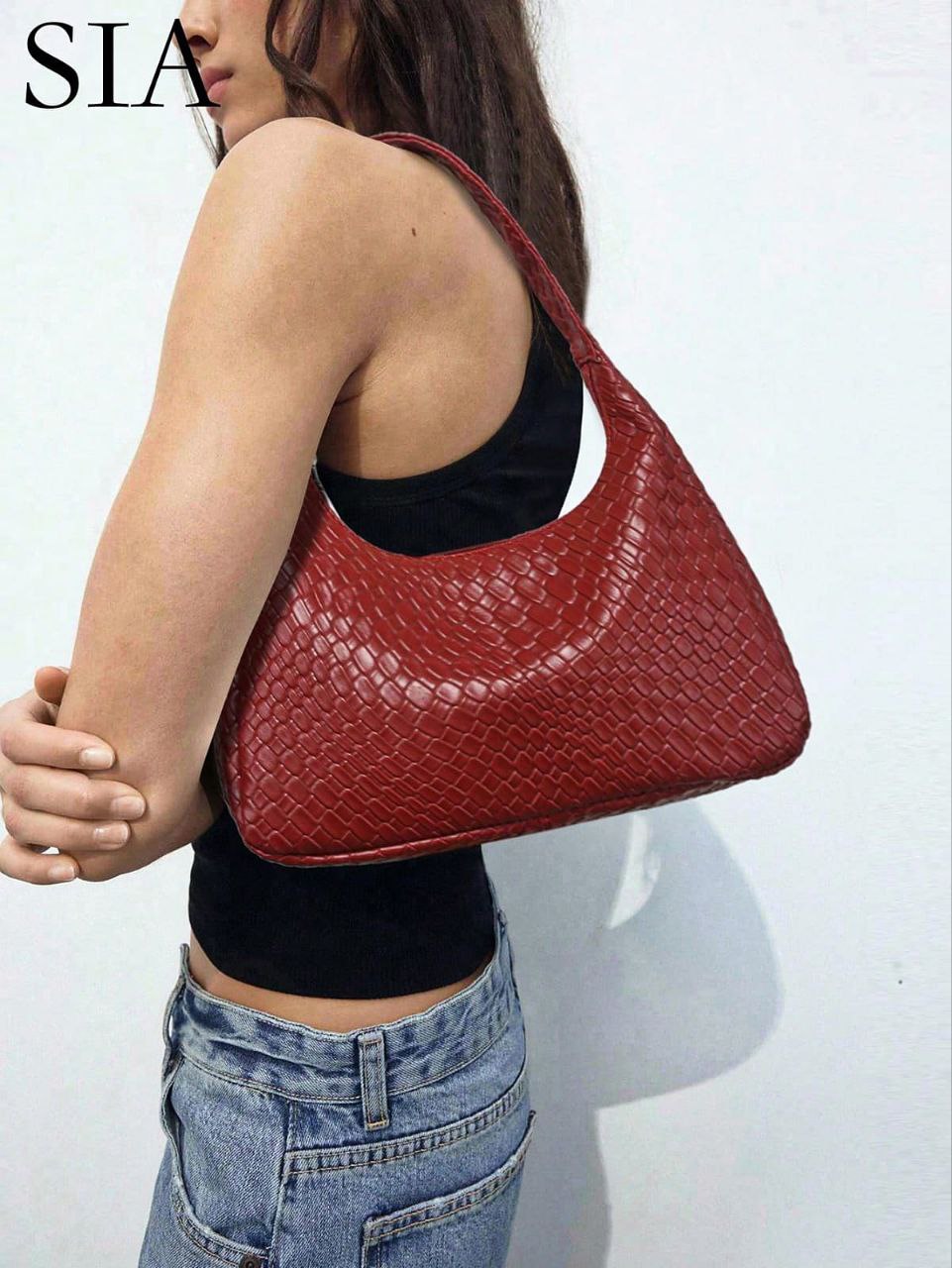 Burgundy PU Leather Shoulder Bag for Women & Girls