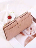 Crocodile Embossed Long Wallet – Fold Over Zipper Card & Cash Organizer for Women ( Burgundy & Beige )
