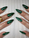 24PCS Medium Almond Tie-Dye Marble Press-On Nails – Green Gradient