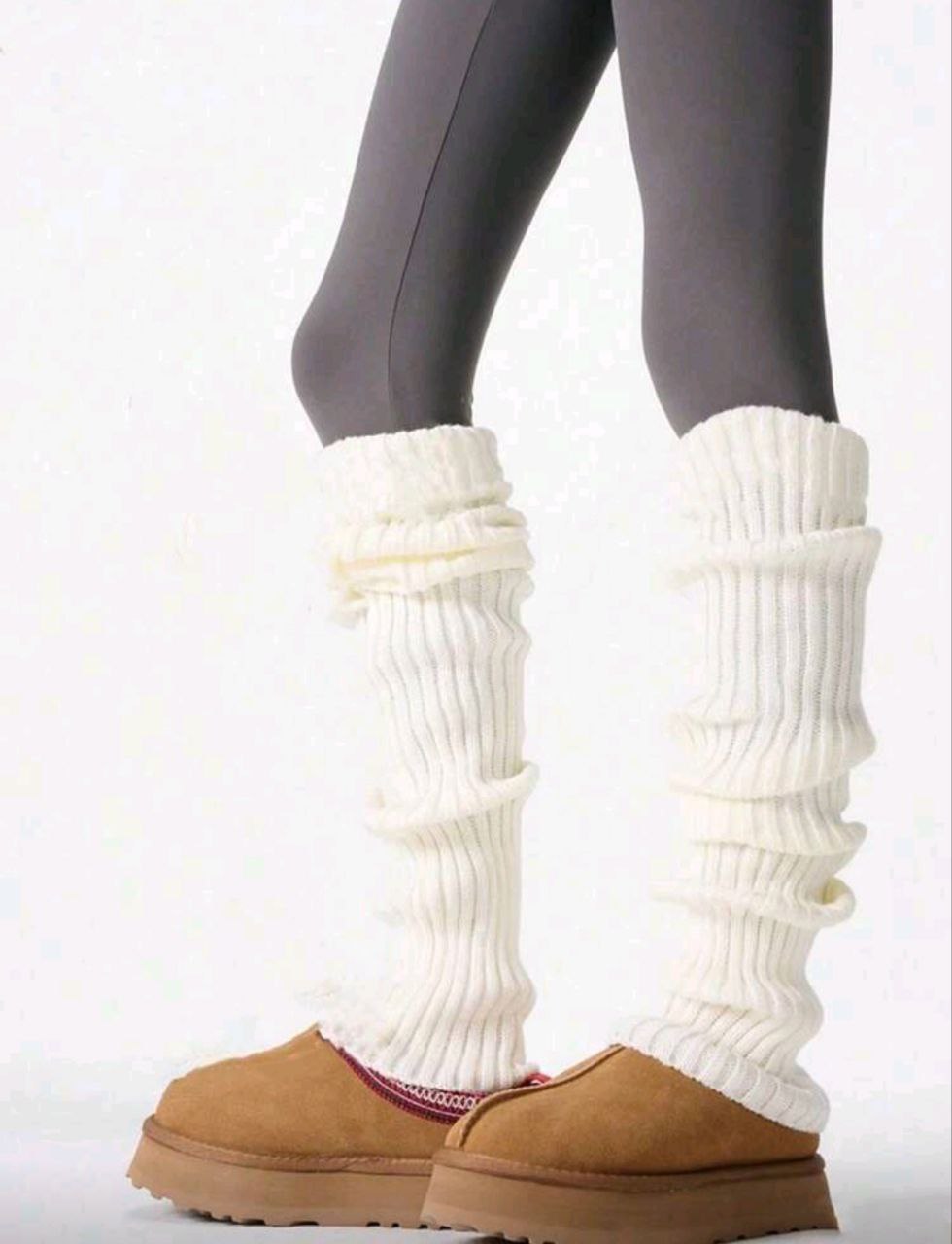 Women's 2-Way Knit Leg Warmers – White / Brown – 40CM