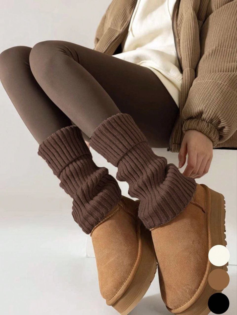 Women's 2-Way Knit Leg Warmers – Brown – 40CM