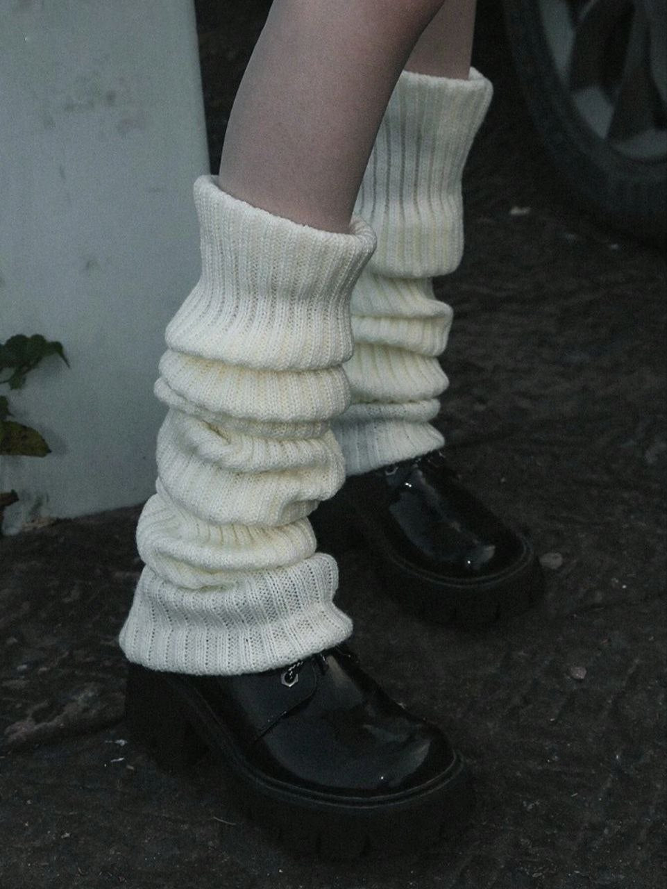 Women's 2-Way Knit Leg Warmers – White / Brown – 40CM