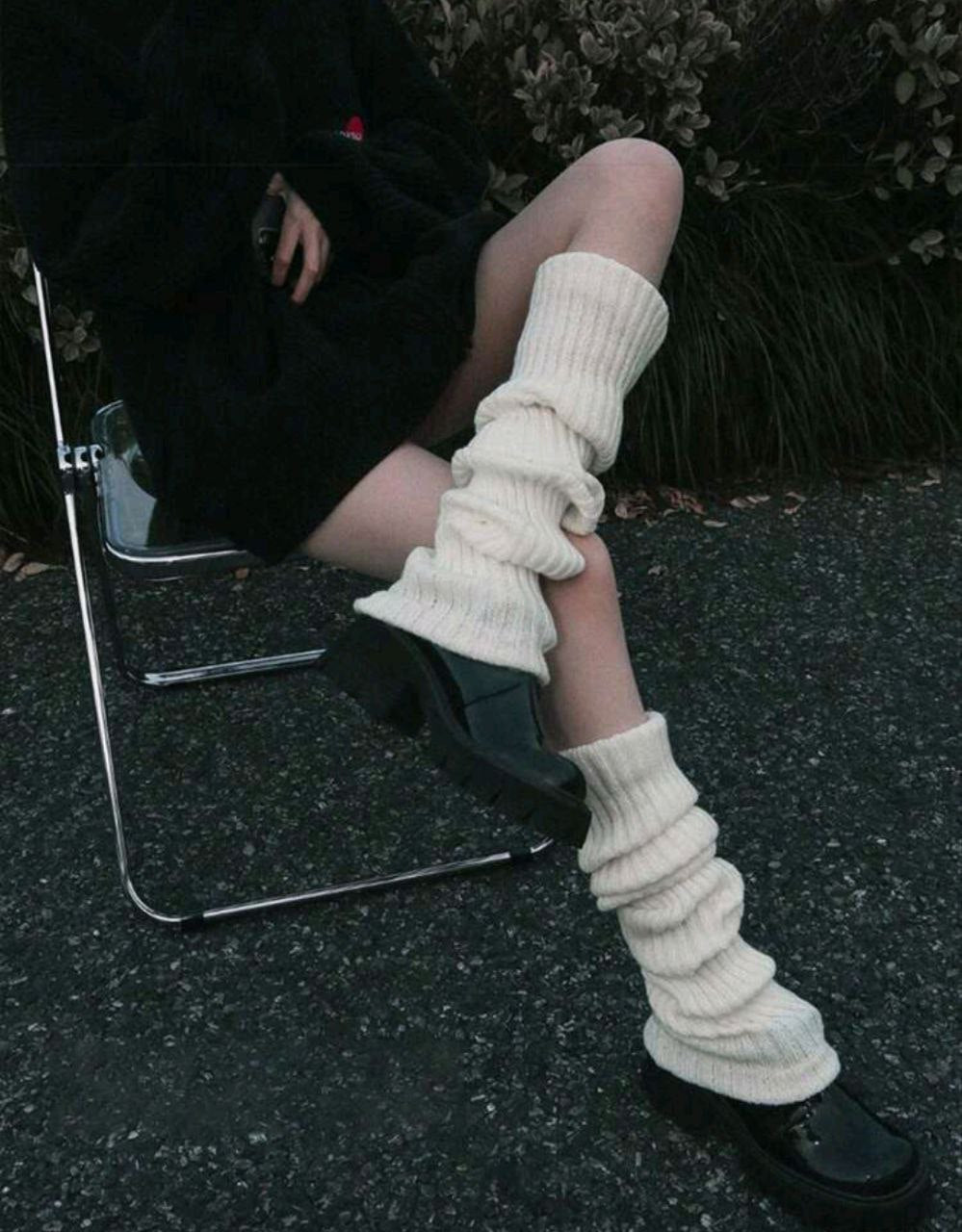 Women's 2-Way Knit Leg Warmers – White / Brown – 40CM