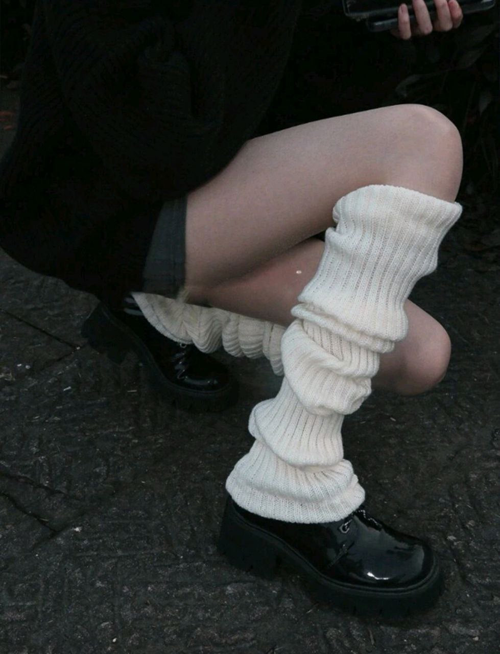 Women's 2-Way Knit Leg Warmers – White / Brown – 40CM