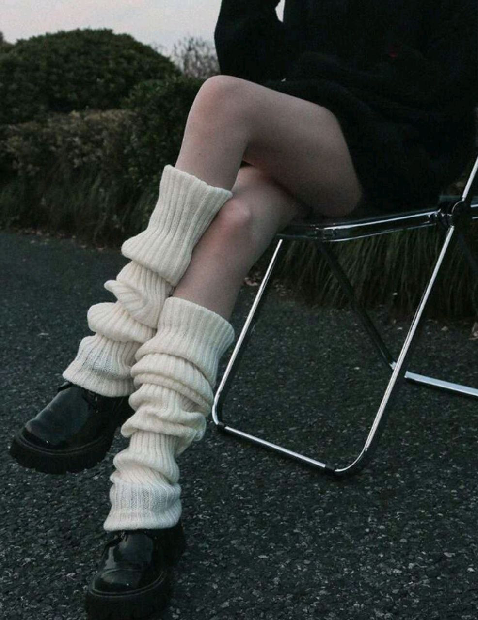 Women's 2-Way Knit Leg Warmers – White / Brown – 40CM