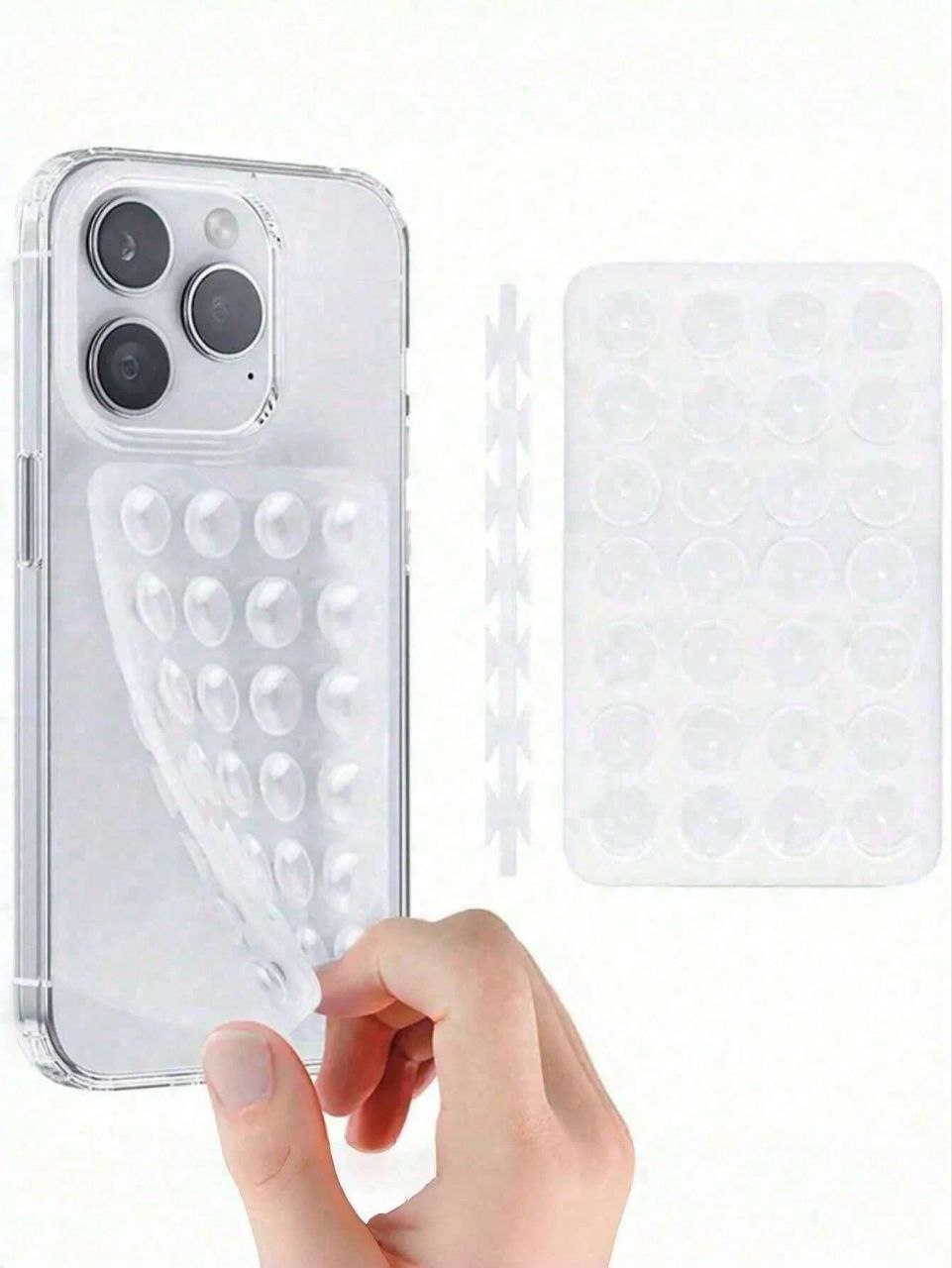 Silicone Suction Phone Mount – Reusable Sticky Grip Stand (White & Transparent)