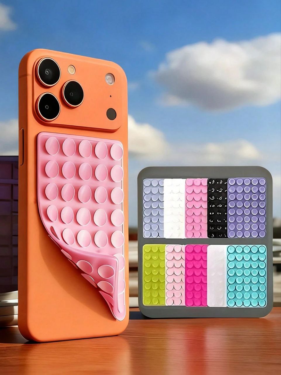 Silicone Suction Phone Mount – Reusable Sticky Grip Stand (White & Transparent)