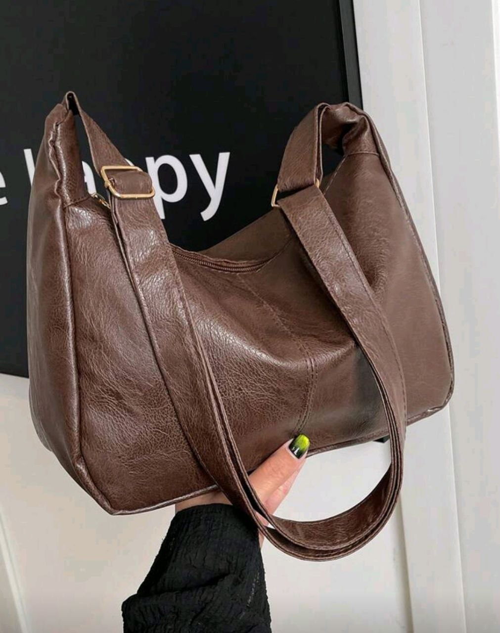 Vintage Korean Large Capacity Brown Crossbody Tote Bag – Retro Everyday Handbag