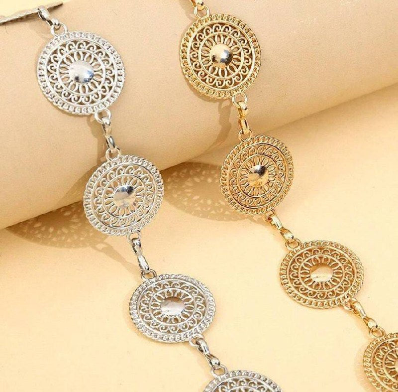 Women’s Bohemian Gold/Silver Waist Chain – Hollow Round Disc (High-End & Versatile