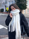 Luxury Mohair-Style Fur Shawl – Red, White & Grey Collection
