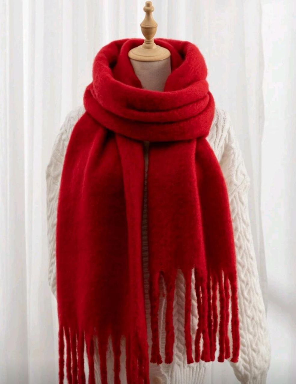 Luxury Mohair-Style Fur Shawl – Red, White & Grey Collection