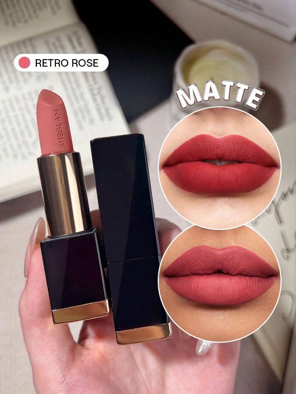 SHEGLAM Matte Allure Lipstick – Long-Lasting High Pigment Velvet Matte Lipstick ( Retro Rose, Daddy`s Jet )