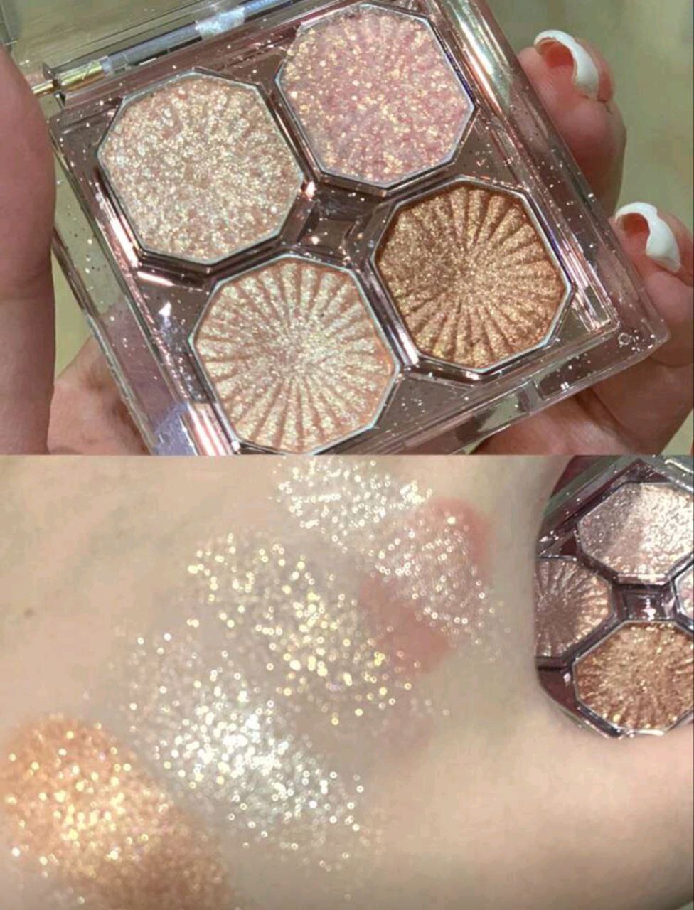 4-Color Highlighter & Eyeshadow Palette – Long-Wearing Pigmented Glow Kit