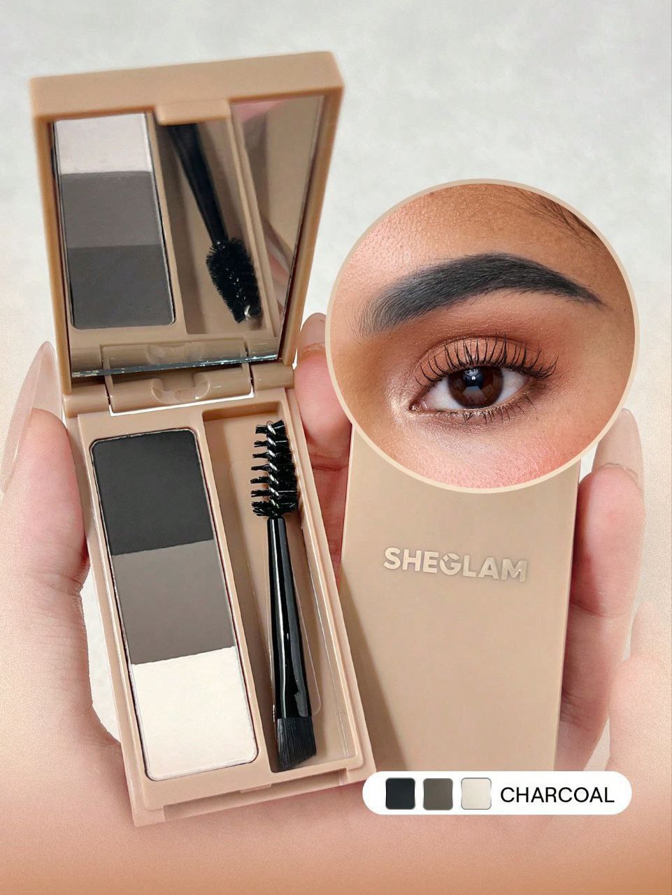 SHEGLAM Puff Brow Palette – Charcoal Soft-Fill Eyebrow Powder Kit