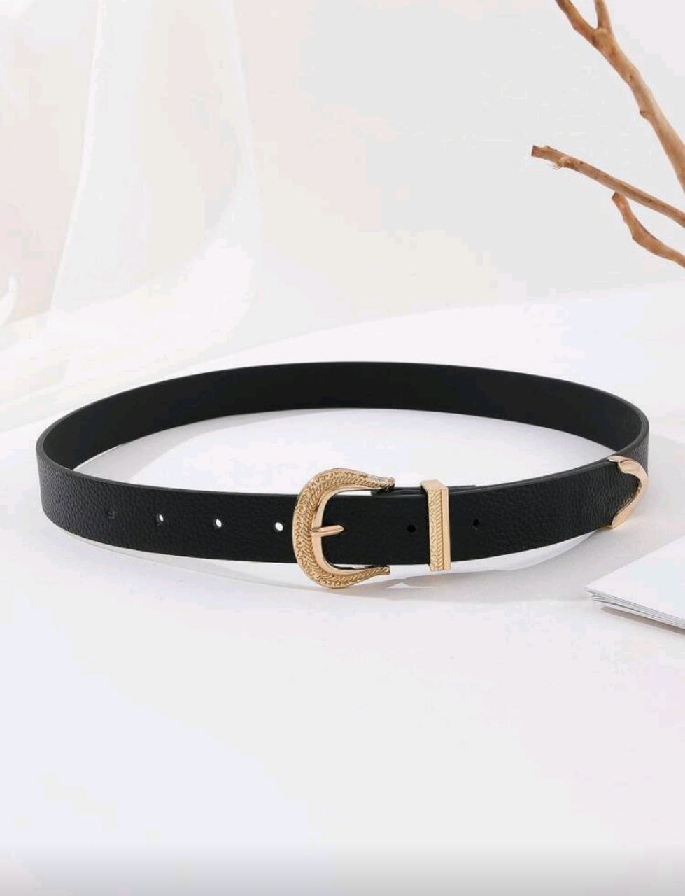 Women’s Black PU Leather Belt – Gold Pin Buckle, Versatile Style