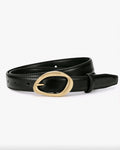 Black belt with a gold buckle on a white background