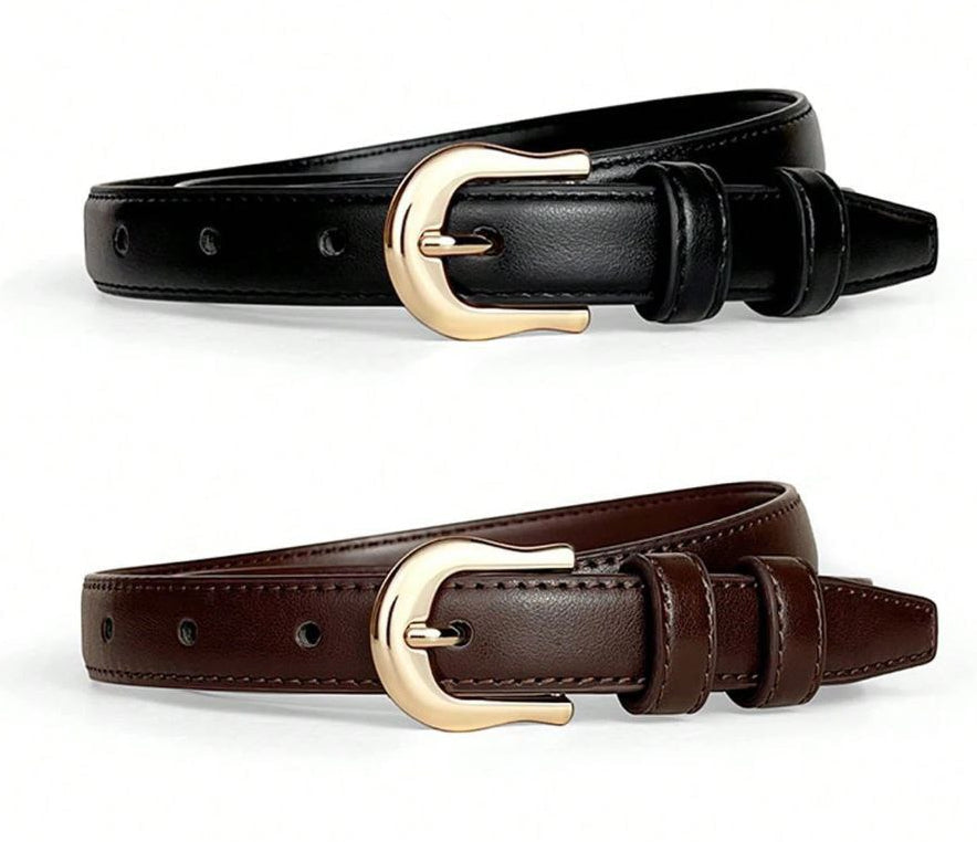 2 leather belts with gold buckles 