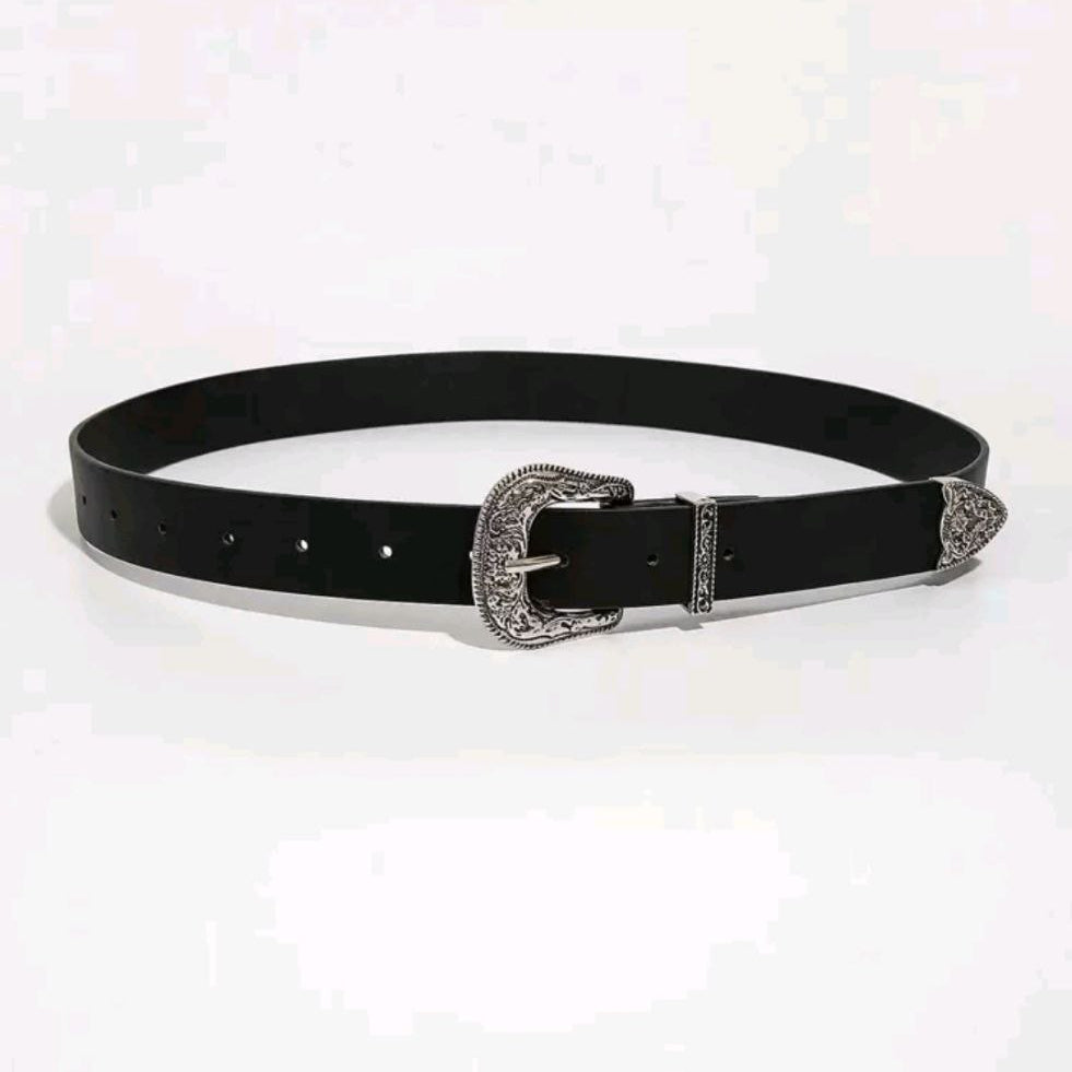 Women’s Boho Retro Belt – Western Buckle (Brown & Black)