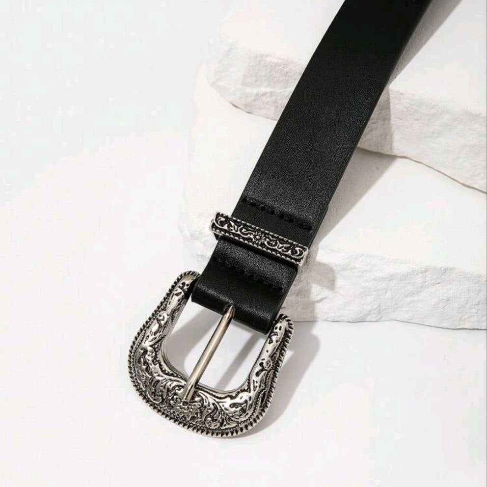 Women’s Boho Retro Belt – Western Buckle (Brown & Black)