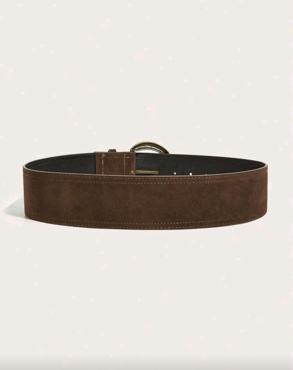 Women’s Wide Velvet Waist Belt – Arc Buckle (Brown)