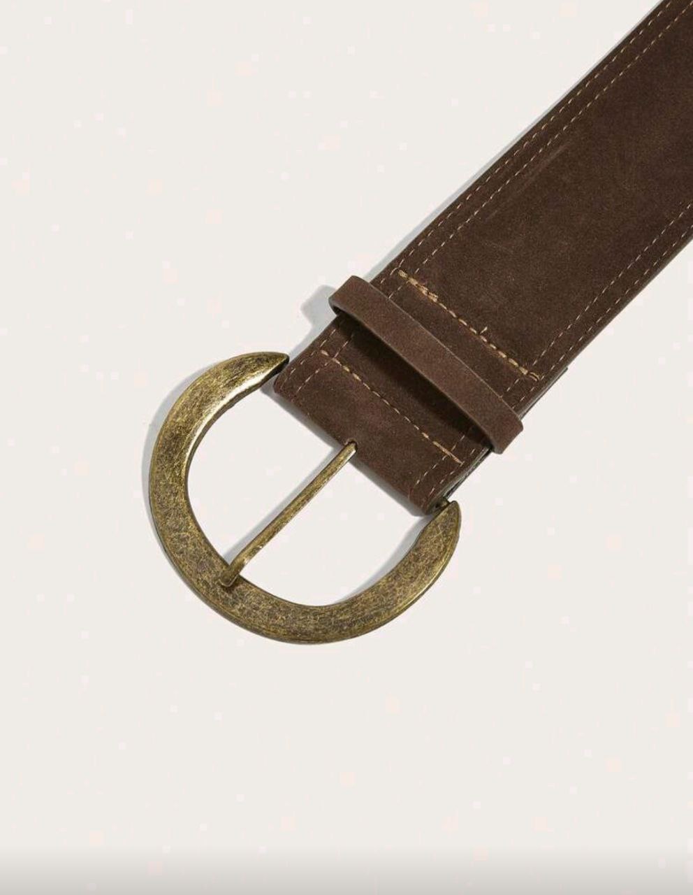 Women’s Wide Velvet Waist Belt – Arc Buckle (Brown)