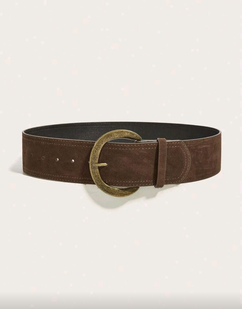 Women’s Wide Velvet Waist Belt – Arc Buckle (Brown)