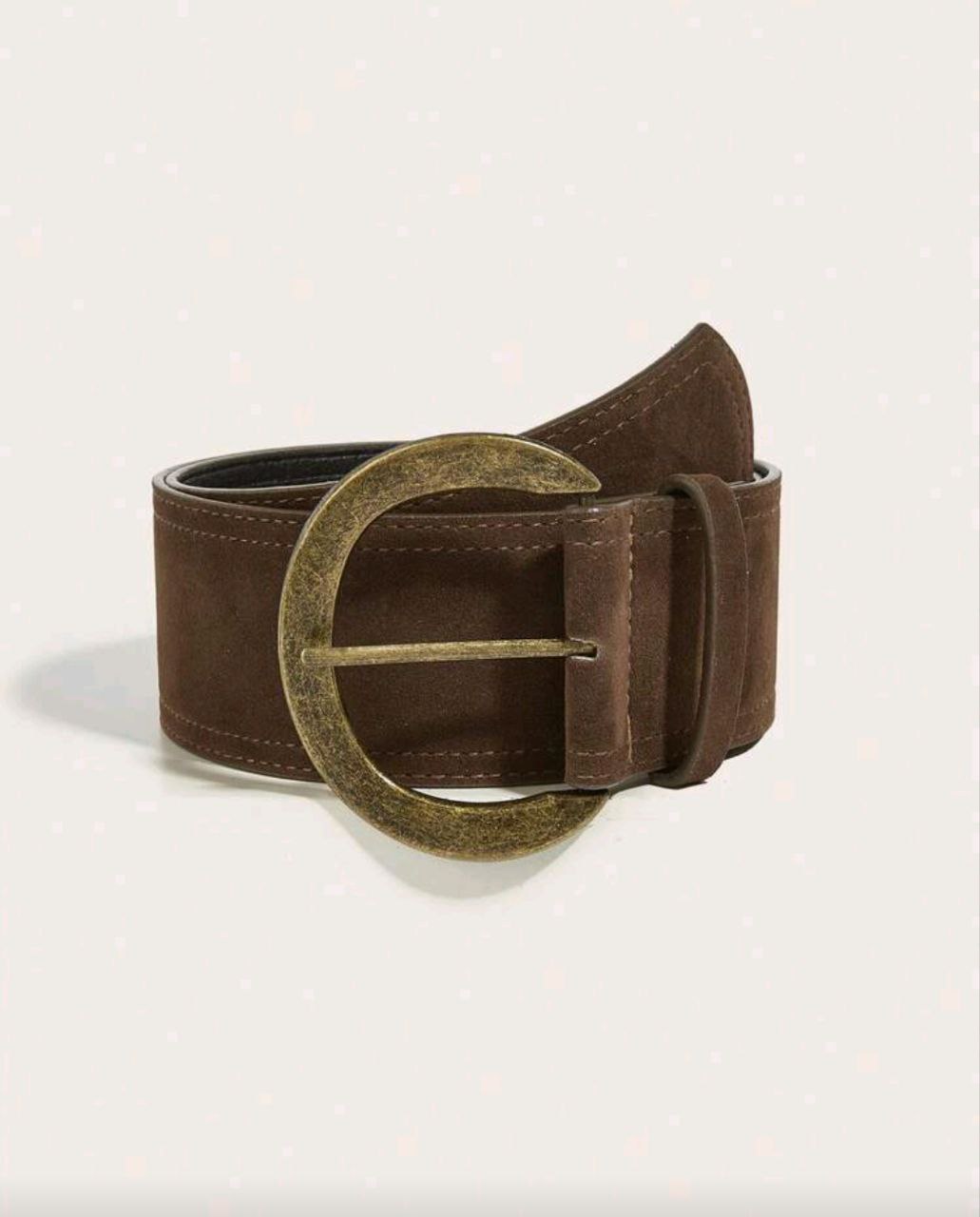 Women’s Wide Velvet Waist Belt – Arc Buckle (Brown)