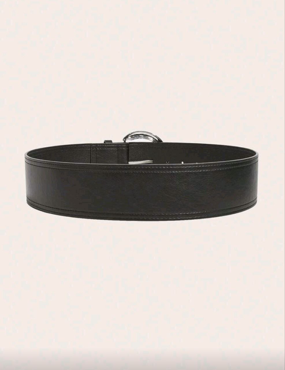 Women’s Wide PU Leather Waist Belt – Arc Buckle (Black)