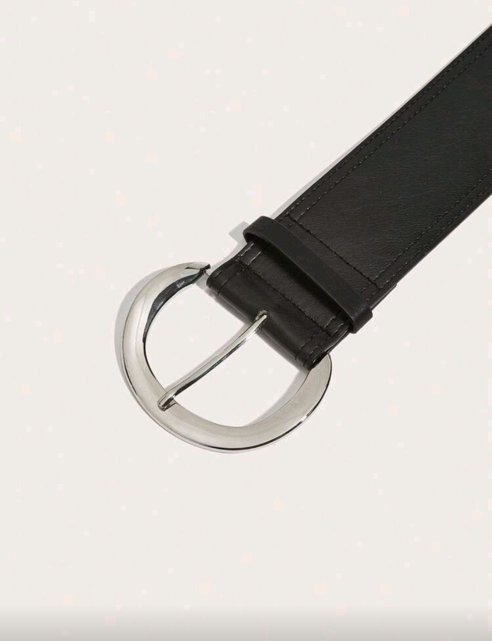 Women’s Wide PU Leather Waist Belt – Arc Buckle (Black)