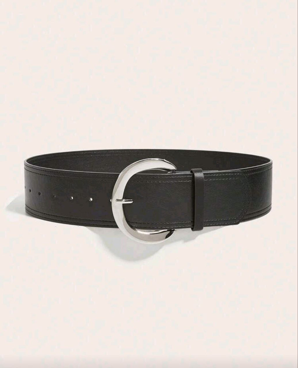 Women’s Wide PU Leather Waist Belt – Arc Buckle (Black)