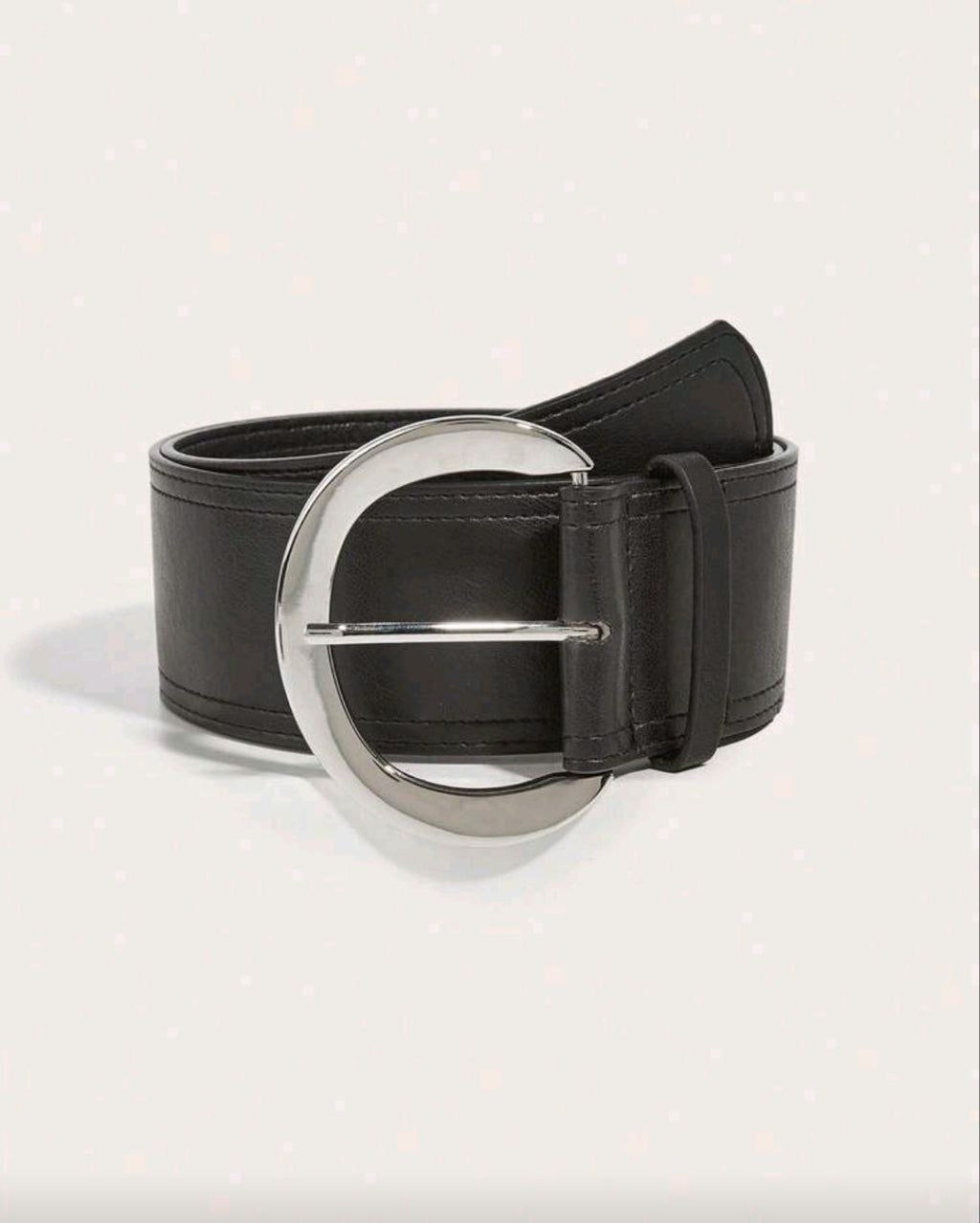 Women’s Wide PU Leather Waist Belt – Arc Buckle (Black)