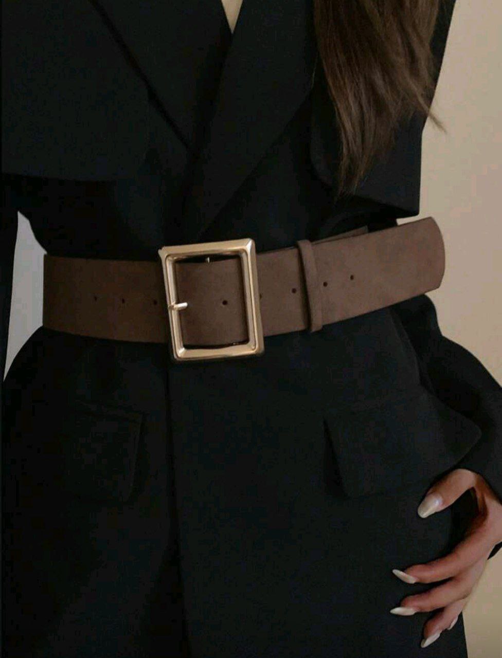 Women’s Coffee Velvet Waist Belt – Cinched Midi Dress Style