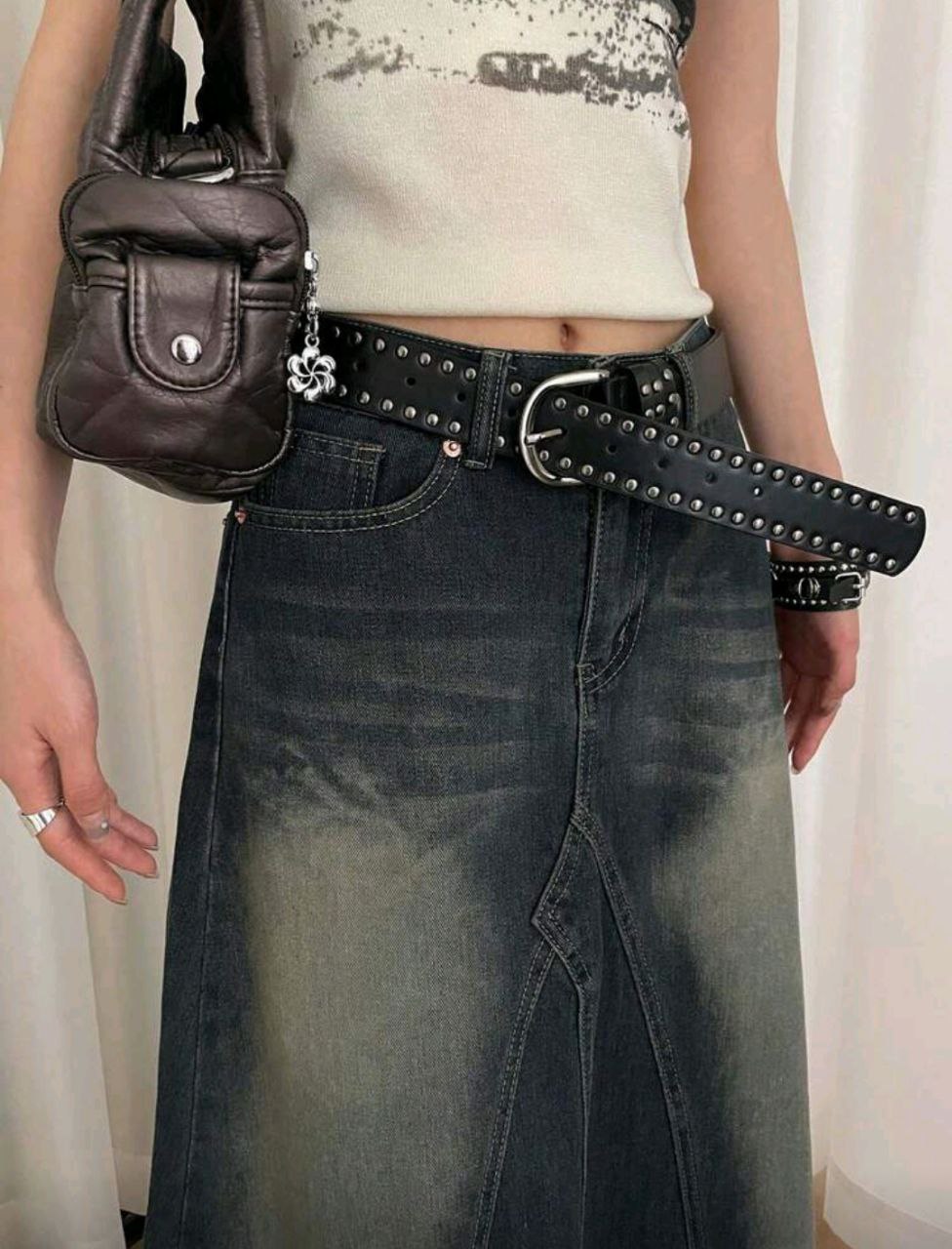 Women’s Black Punk Belt – Double Rivet Leather Waist Strap