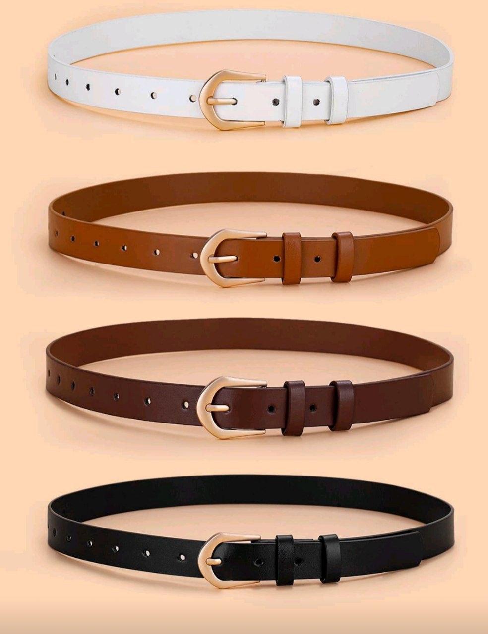 Women’s Pointed-End Belt – Gold Buckle (White, Black & Brown Shades)