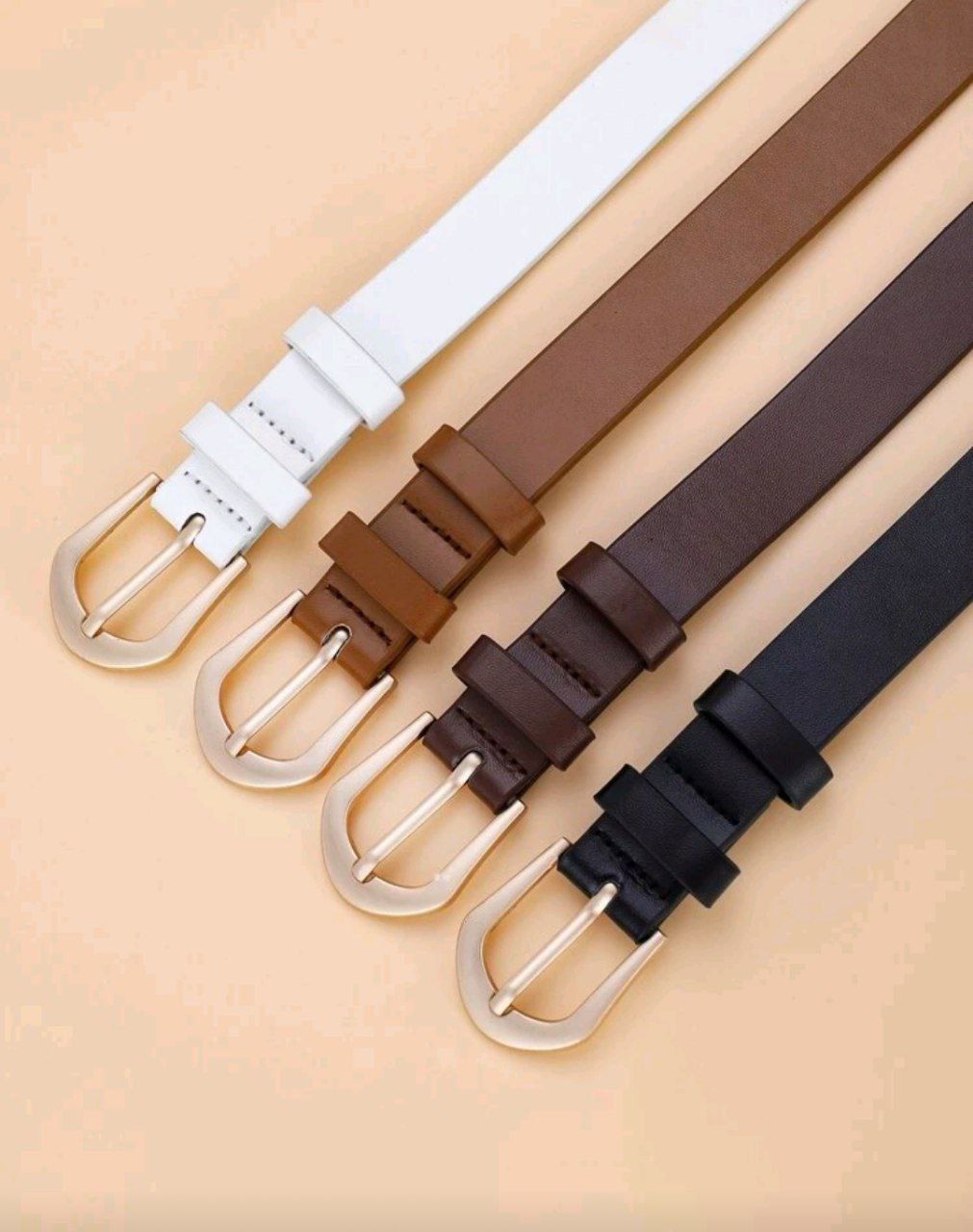 Women’s Pointed-End Belt – Gold Buckle (White, Black & Brown Shades)