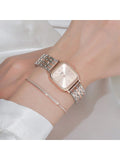 Rose Gold Stainless Steel Quartz Watch & Bracelet Set for Women – Elegant Everyday Pair