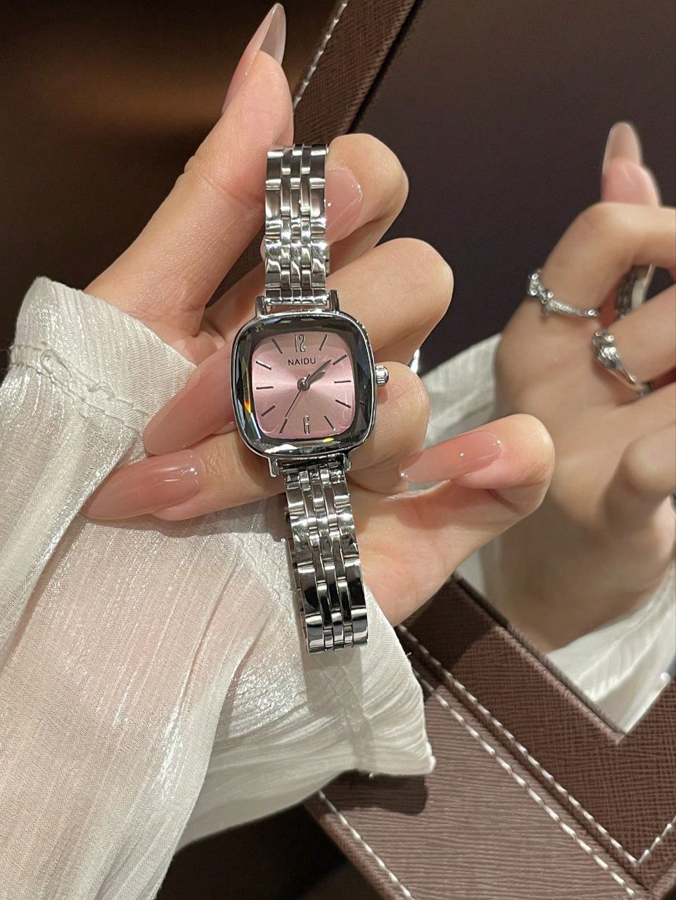 Vintage Petite Square Dial Stainless Steel Watch for Women – Elegant Quartz