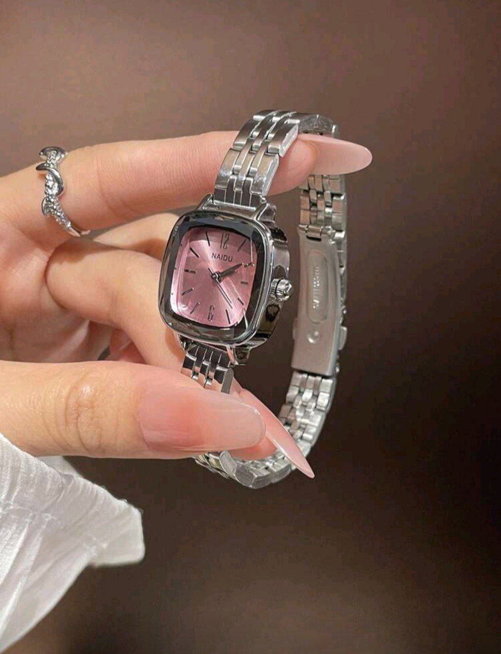 Vintage Petite Square Dial Stainless Steel Watch for Women – Elegant Quartz
