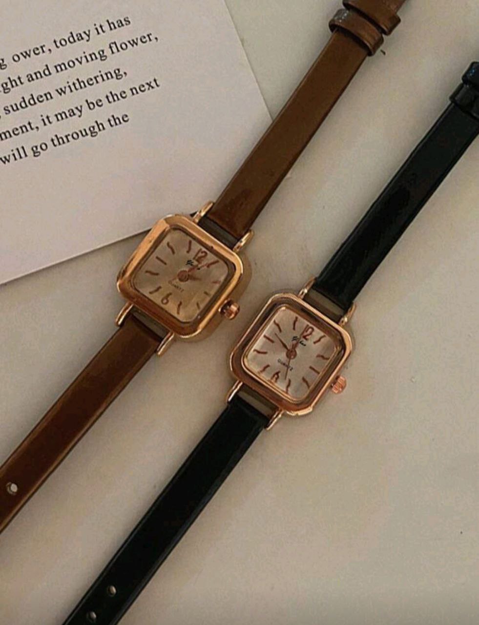 Minimalist Retro Square Quartz Watch for Women – PU Leather Strap