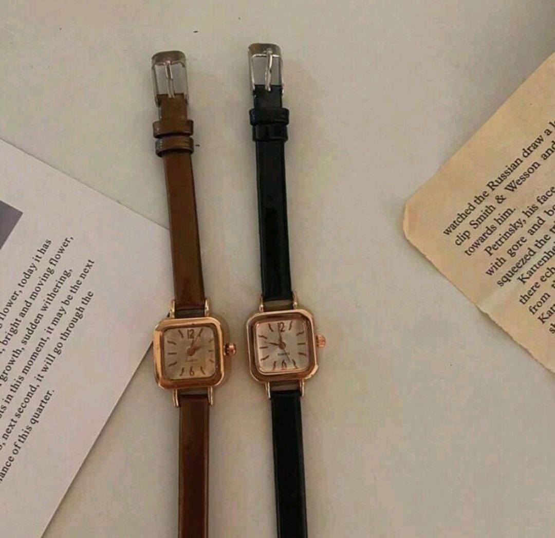 Minimalist Retro Square Quartz Watch for Women – PU Leather Strap