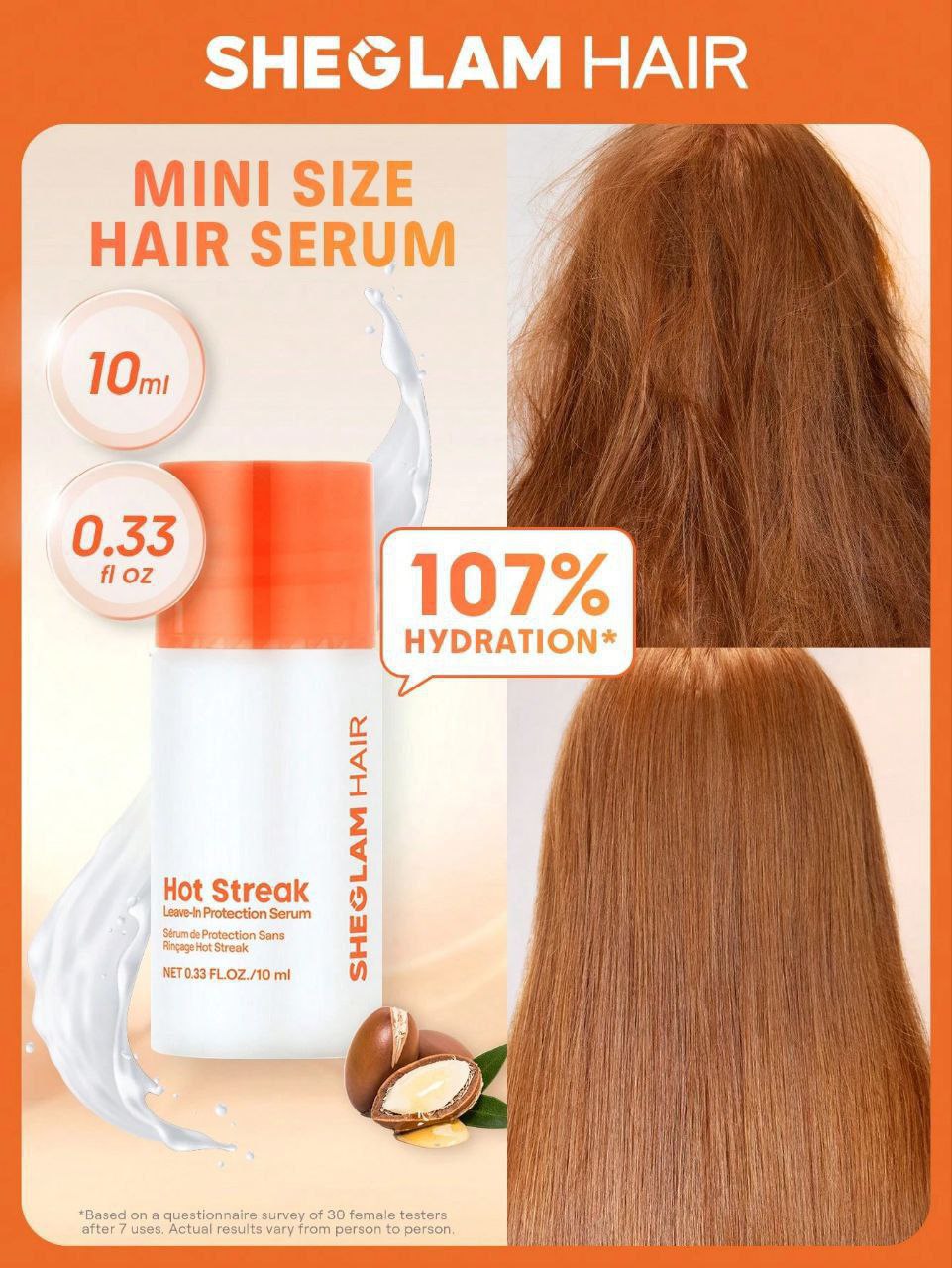 SHEGLAM Hot Streak Thermal Defense Glow Oil – Rose Scent Heat Protection Hair Elixir 10ml