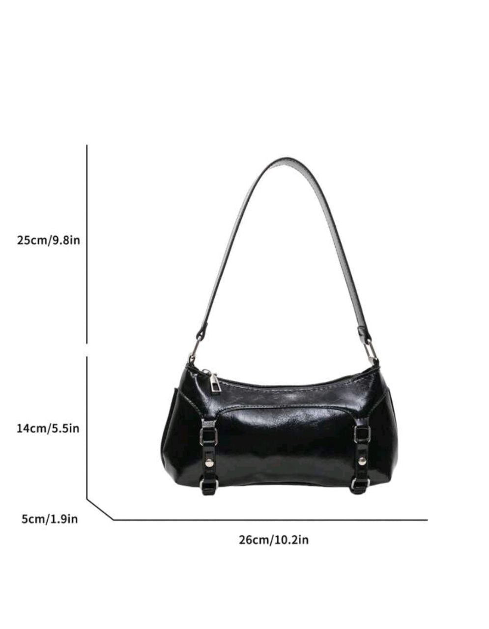 Y2K Patent PU Leather Shoulder Bag – Black Glossy Baguette