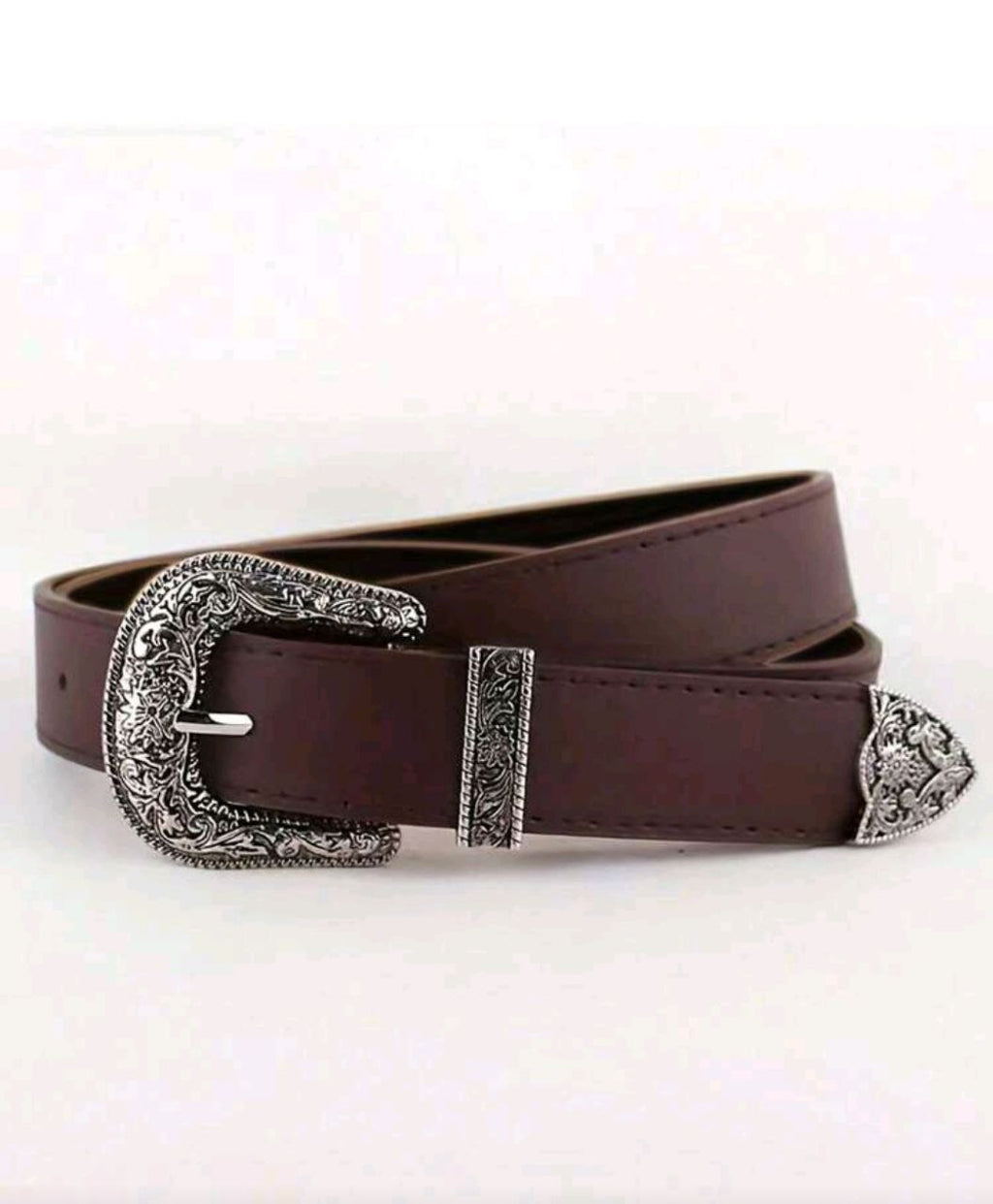 Women’s Boho Retro Belt – Western Buckle (Brown & Black)