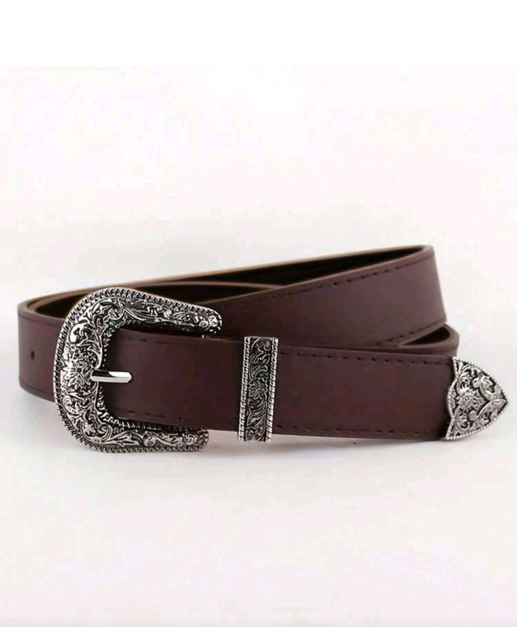 Women’s Boho Retro Belt – Western Buckle (Brown & Black)